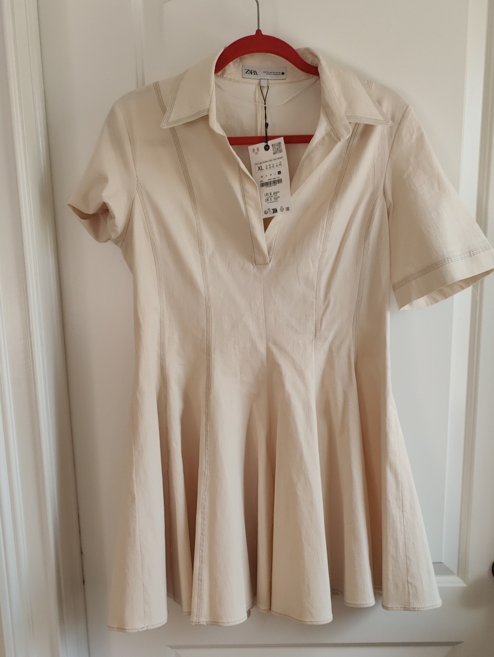 Zara Cream Short-Sleeve Fit & Flare Mini Dress